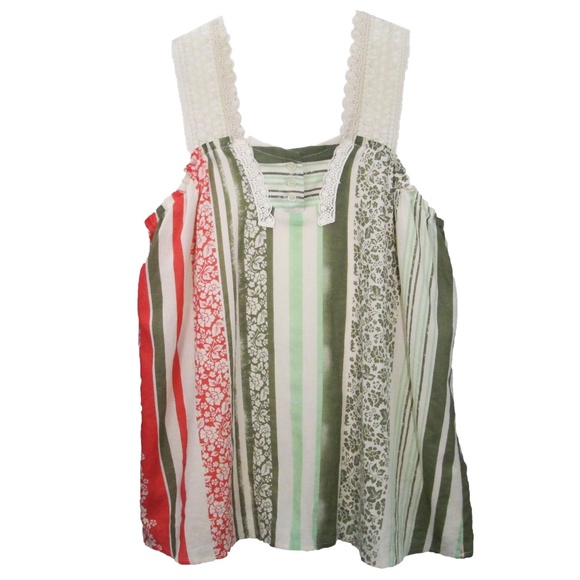 CAbi Tops - Cabi 266 Whisper Gauze Lace Tank Blouse Stripe